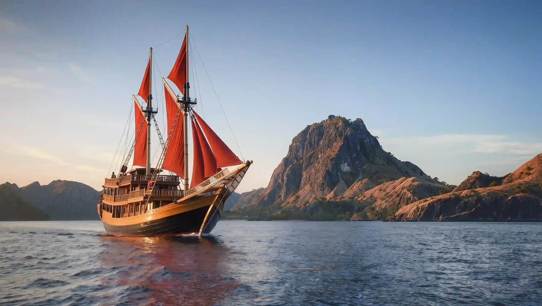 Luxury phinisi at anchor in Komodo National Park